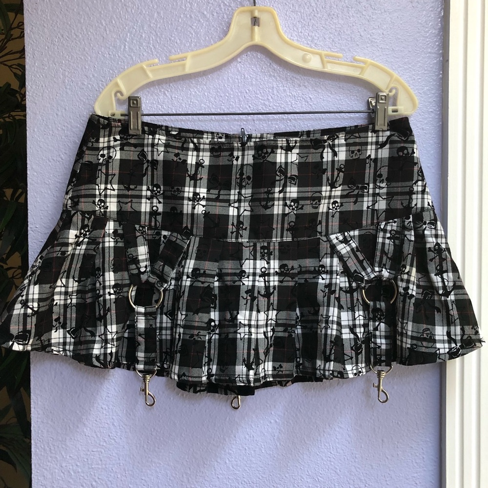 Black and White Ghosts and Angels Plaid Mini Skirt Size Large